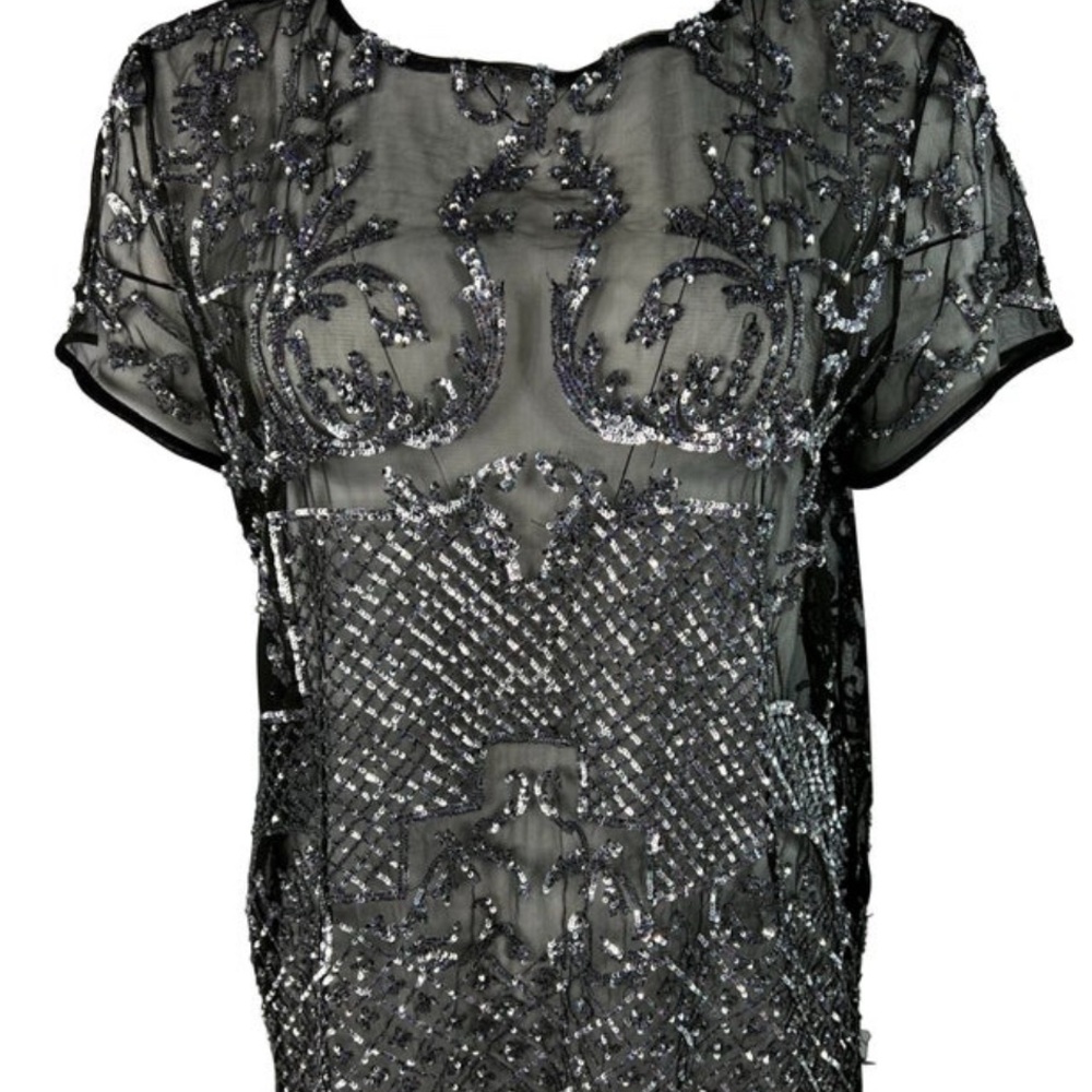 RARE Couture Libertine Embellished Black Sequin Top L